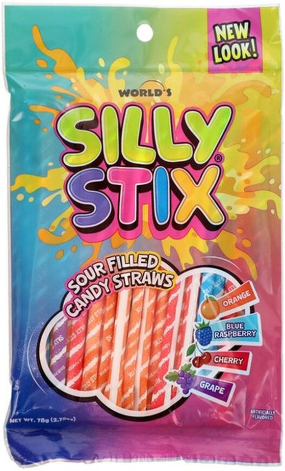 Tropical Punch, Orange, Grape Sour Filled Candy Straws