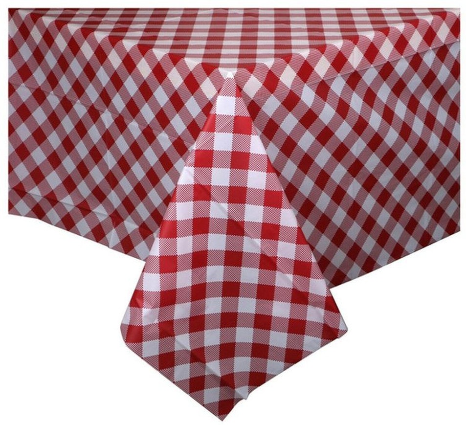 54" x 108" Red & White Checkered Summer Picnic Gingham Plastic Tablecloth
