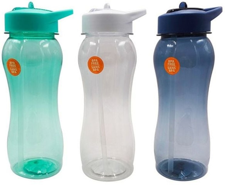 Hourglass Shaped Plastic Water Bottles With Flip-Up Straws