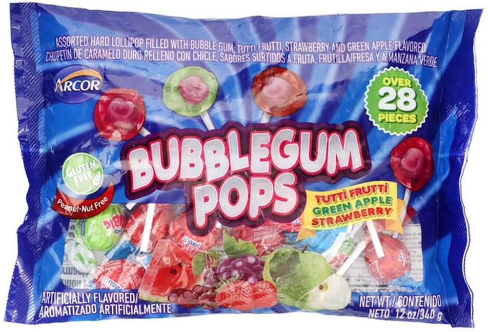 Individually Wrapped Tutti Frutti, Green Apple & Strawberry Bubble Gum Pops Packs