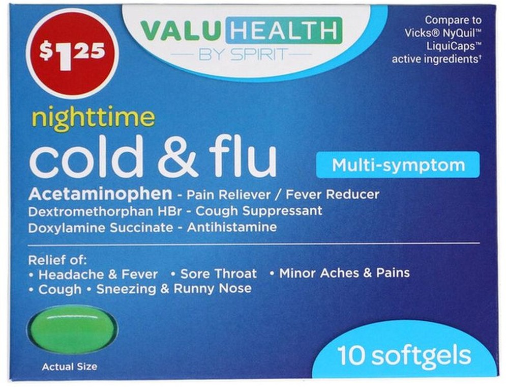 Nighttime Cold & Flu Multi-symptom Acetaminophen - Pain Reliever / Fever Reducer Dextromethorphan Hbr - Cough Suppressant Doxylamine Succinate - Antihistamine Softgels