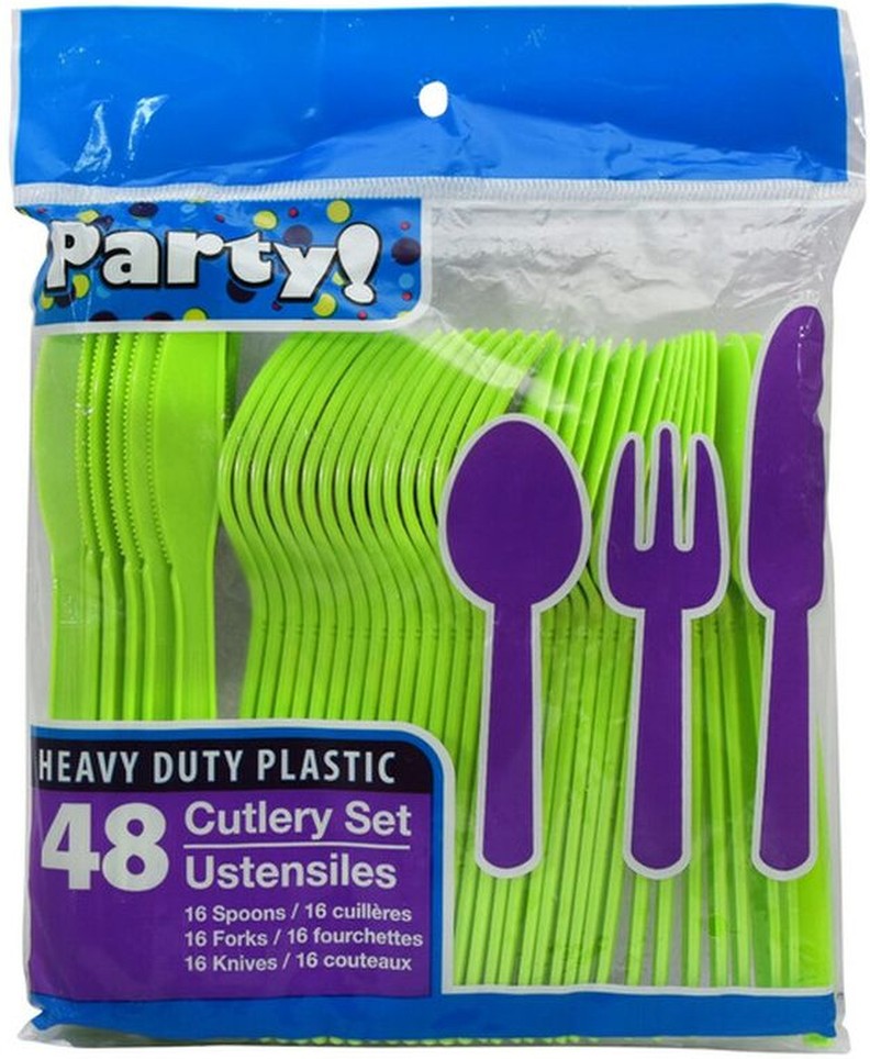 Assorted Lime Green Plastic Cutlery