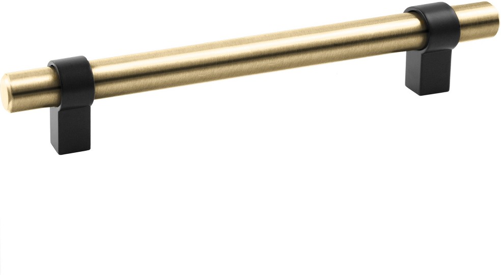 Emery 5-1/16-in , 128mm Center to Center Satin Gold/Matte Black Dual Mount Cylindrical Handle Drawer Pull 5 -Pack