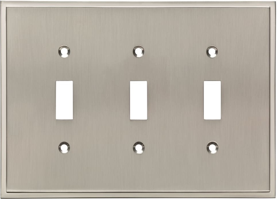 Simple Steps 3 -Gang Midsize Size Satin nickel Zinc Indoor Toggle Wall Plate