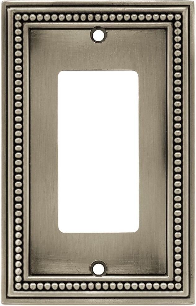 Beaded 1 -Gang Midsize Size Brushed satin pewter Metal Indoor Decorator Wall Plate