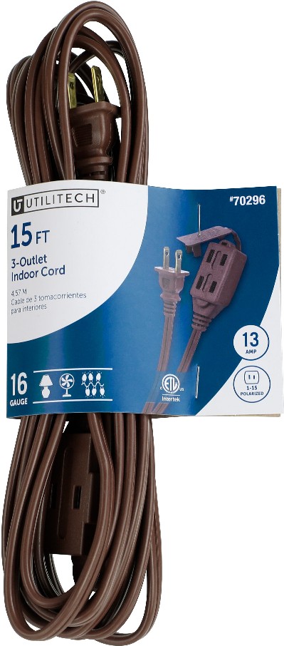 15-ft 16 / 2 Light Duty 2 Prong Brown Indoor Extension Power Cord