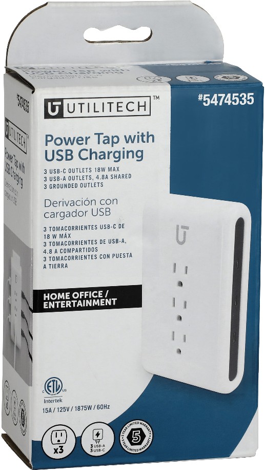1-1/4-ft 3 -Outlet 6 -USB Ports Indoor White Power Strip