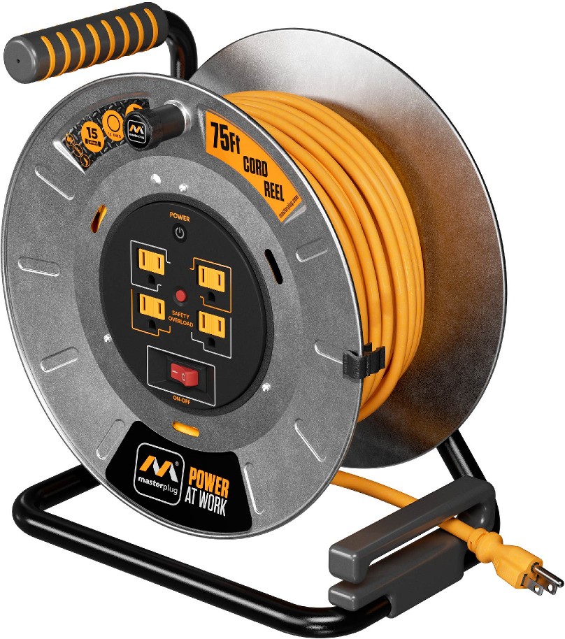 Masterplug 75Ft 4 Sockets 15A 12Awg Large Open Metal Reel