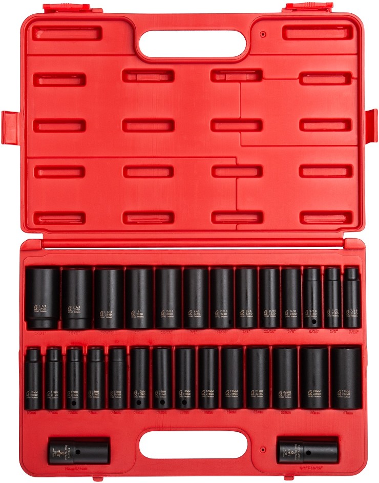 29 -Piece Standard (SAE) and Metric 1/2-in Drive Set 6-point Impact Socket Set
