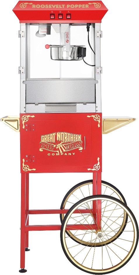1-Cup Red Oil Freestanding Popcorn machine cart