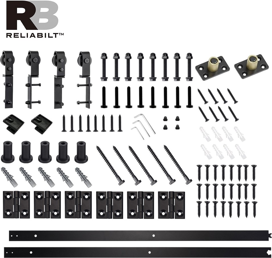 78-in Matte Black Indoor J-strap Double bifold Barn door hardware kit