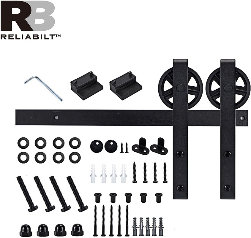 78-in Matte Matte Black Indoor Wagon wheel Single Barn door hardware kit