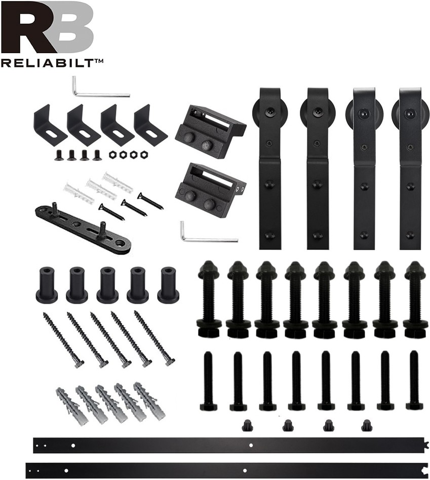 78-in Matte Black Indoor J-strap Double bypass Barn door hardware kit