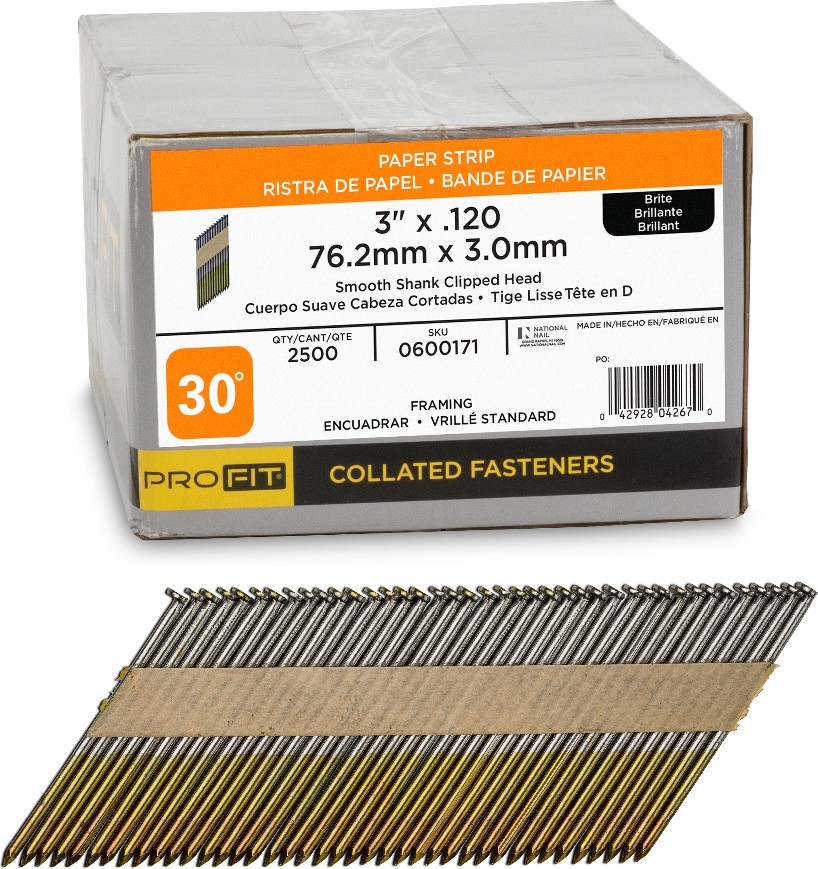 3-in x 0.12-in 30 -Degree 10d Bright Smooth Shank Collated Framing nails ( 2500 -Per Box )