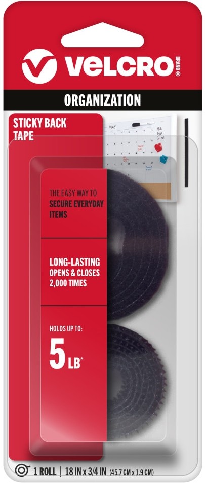 18 Inch Black Hooks Sticky Back 18in x 3/4in Roll Black Hook loop fastener .01-sq ft 5-lb Weight Capacity