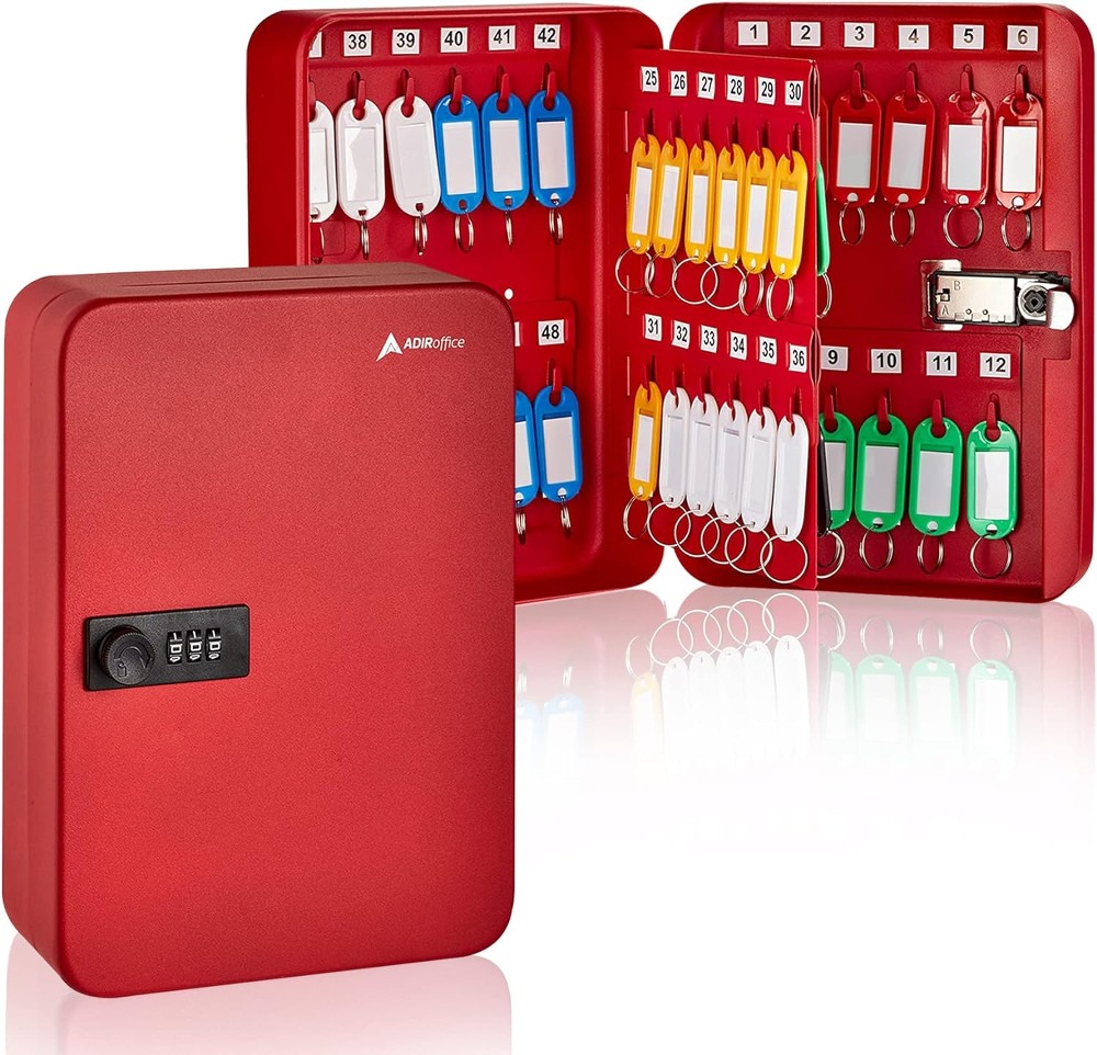 Wall Mount Red Combination Lock 48-Key Cabinet