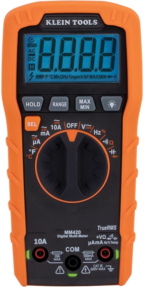 Digital Multimeter, TRMS Auto-Ranging, 600V, Temp
