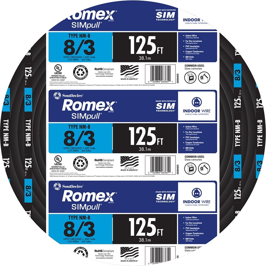125-ft 8 / 3 / Romex SIMpull Stranded Indoor CU NM-B W/G Individual pack ( By-the-roll )