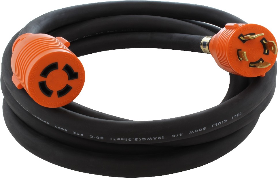 NEMA L15-20 Cord 25-ft 12 / 4 4 Prong Black Indoor/Outdoor SOOW Heavy Duty Locking Extension Cord