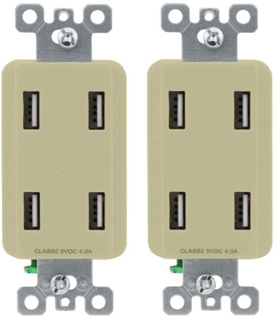 15 -Amp 125-volt Residential Decorator USB outlet Dual Type A , Ivory 2 -Pack