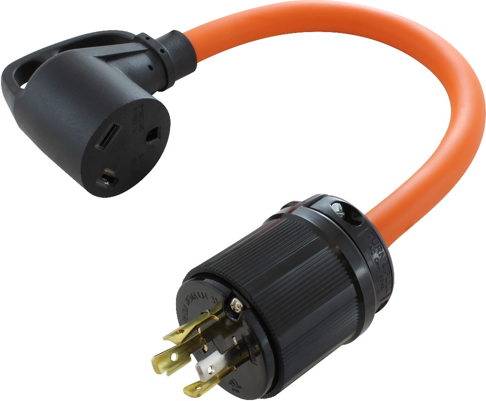 1.5ft NEMA L14-20p to NEMA TT-30R 20 -Amp 4-wire to 3-wire grounding Single to single Orange Basic Flexible Adapter