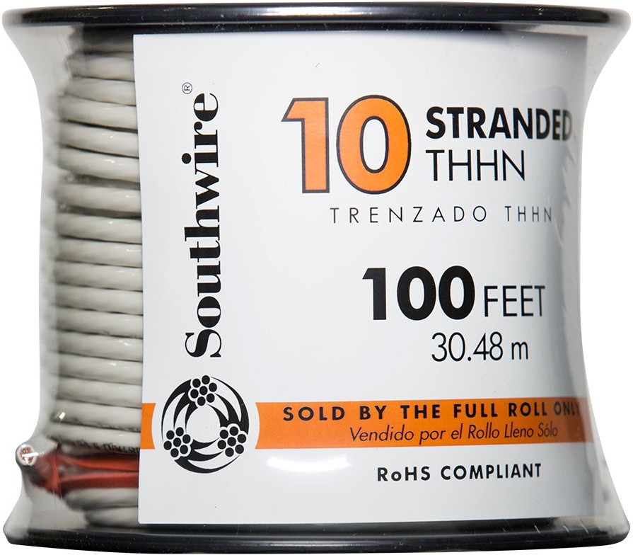 100-ft 10 -AWG White Stranded Copper THHN wire ( By-the-roll )