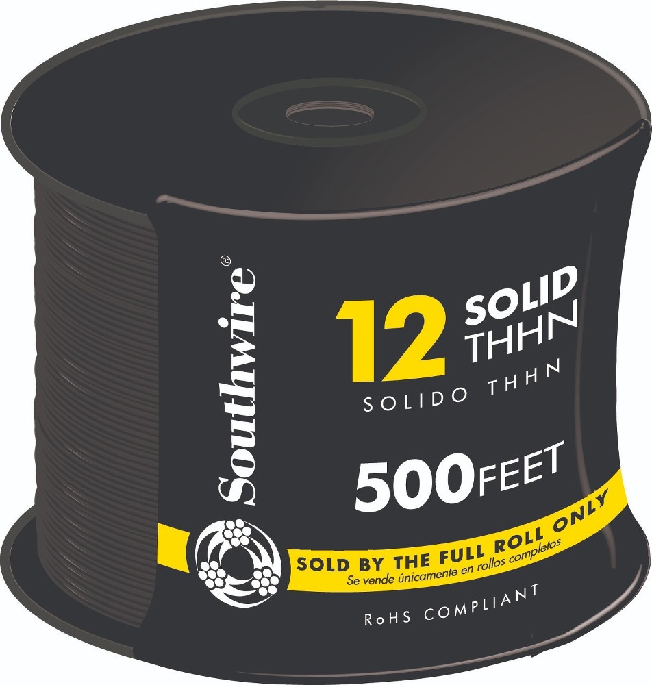 500-ft 12 -AWG Black Solid Copper THHN wire ( By-the-roll )