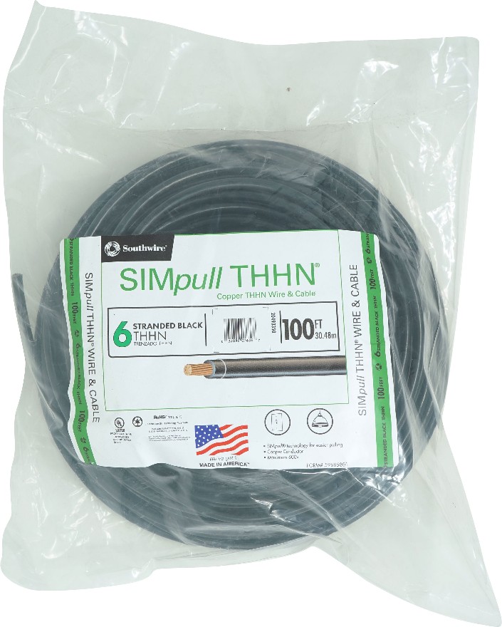 SIMpull 100-ft 6 -AWG Black Stranded Copper THHN wire ( By-the-roll )