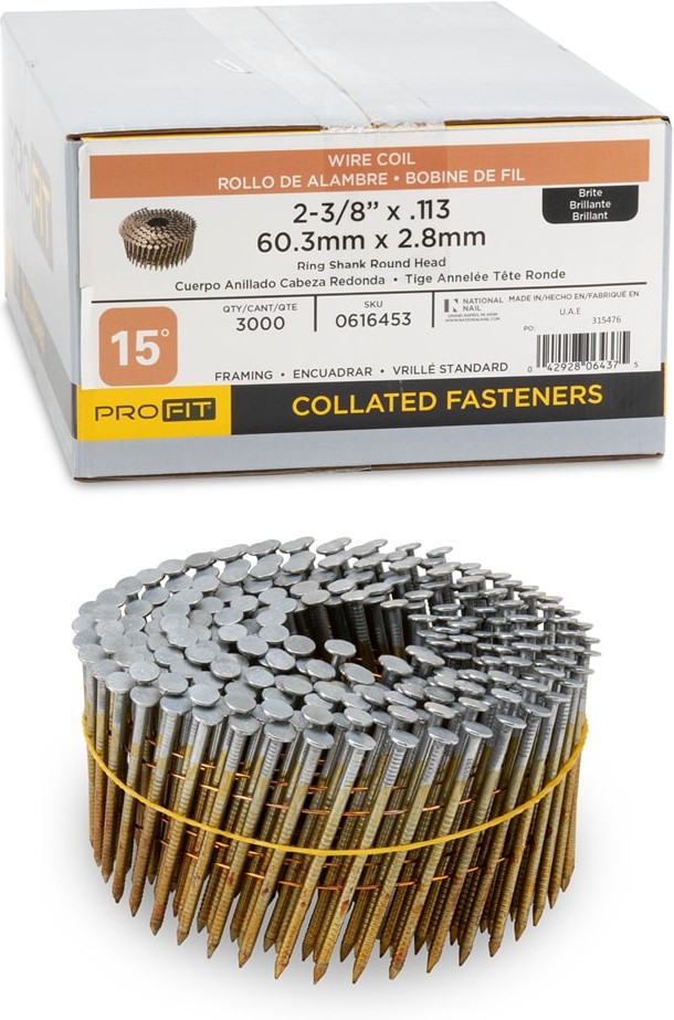 2-3/8-in x 0.113-in 15 -Degree 8d Bright Ring Shank Collated Framing nails ( 3000 -Per Box )