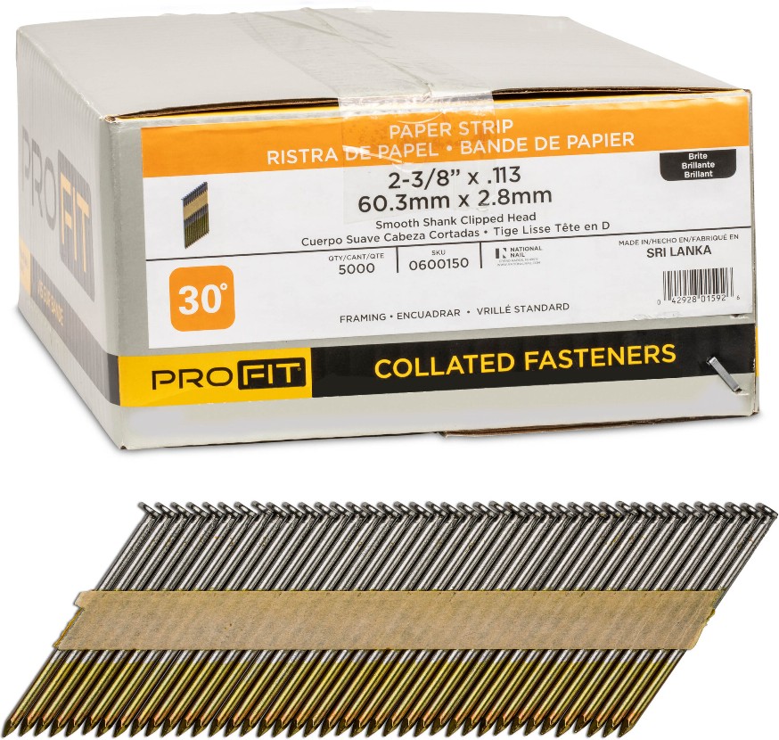 2-3/8-in x 0.113-in 30 -Degree 6d Bright Smooth Shank Collated Framing nails ( 5000 -Per Box )