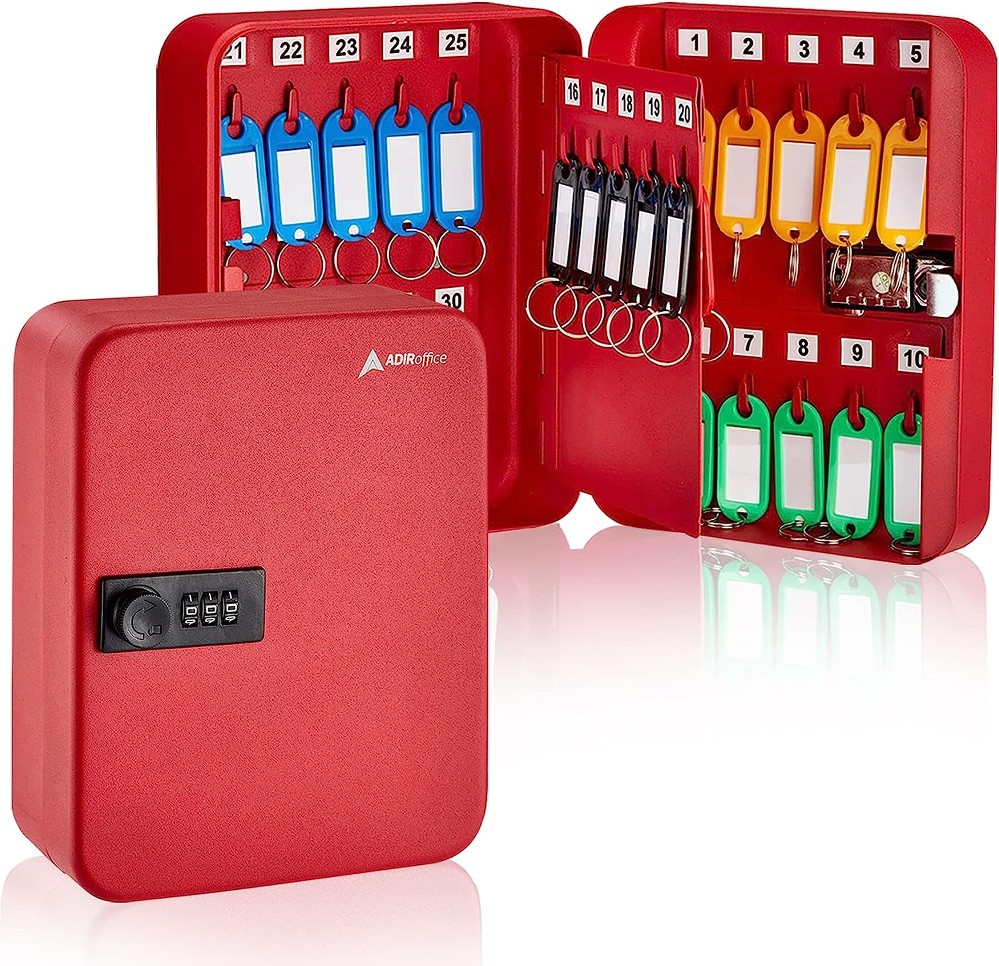 Wall Mount Red Combination Lock 30-Key Cabinet