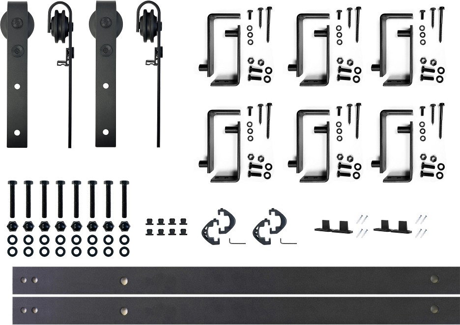 90-in Rustic black Black Indoor J-strap Double bypass Barn door hardware kit