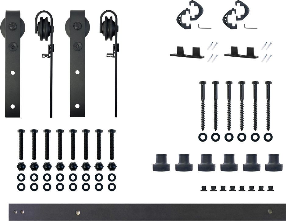 90-in Rustic black Black Indoor J-strap Double Barn door hardware kit