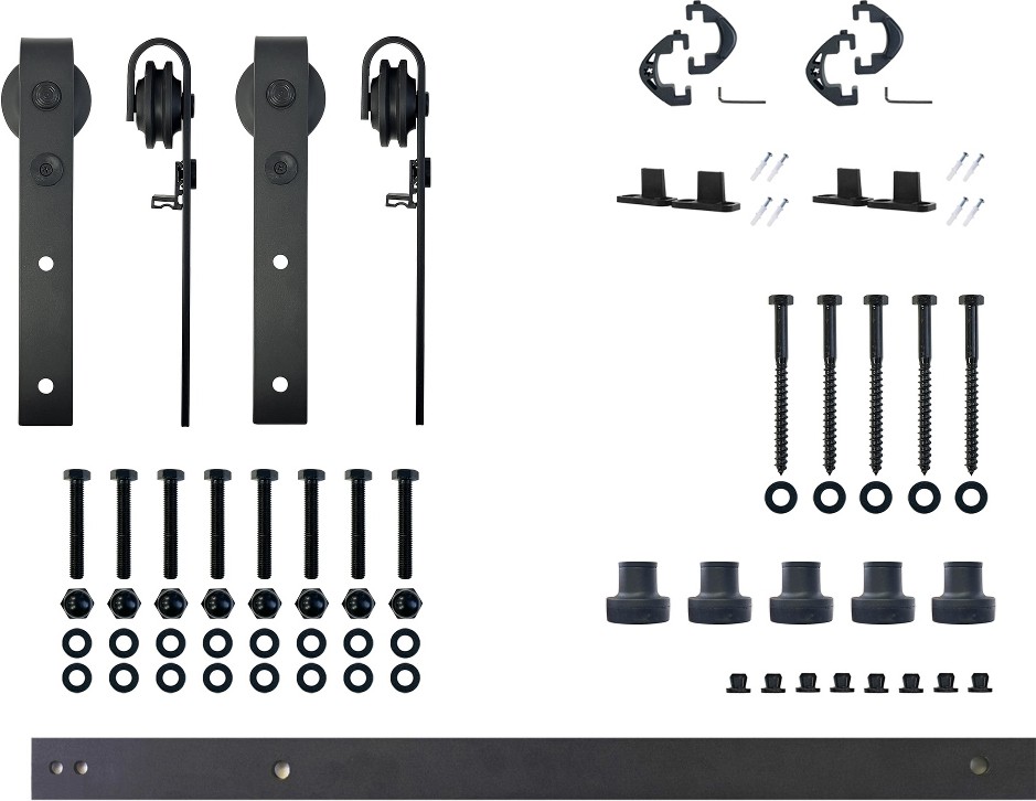 84-in Rustic black Black Indoor J-strap Double Barn door hardware kit
