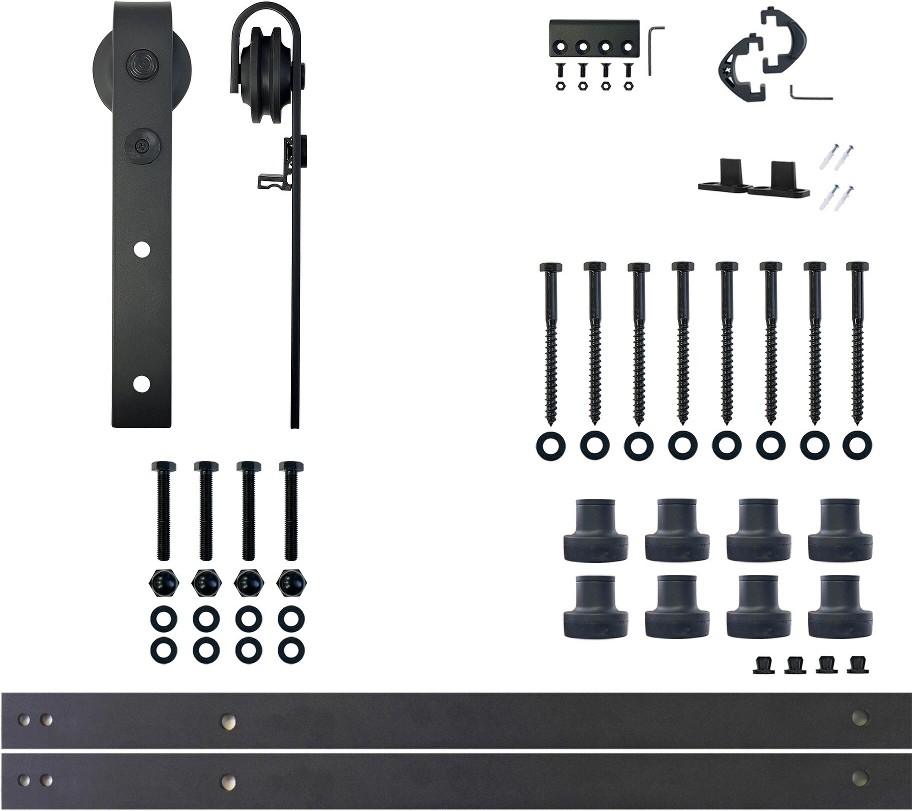 132-in Rustic black Black Indoor J-strap Single Barn door hardware kit