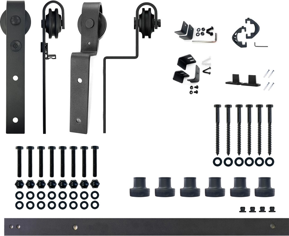 90-in Rustic black Black Indoor J-strap Double bypass Barn door hardware kit