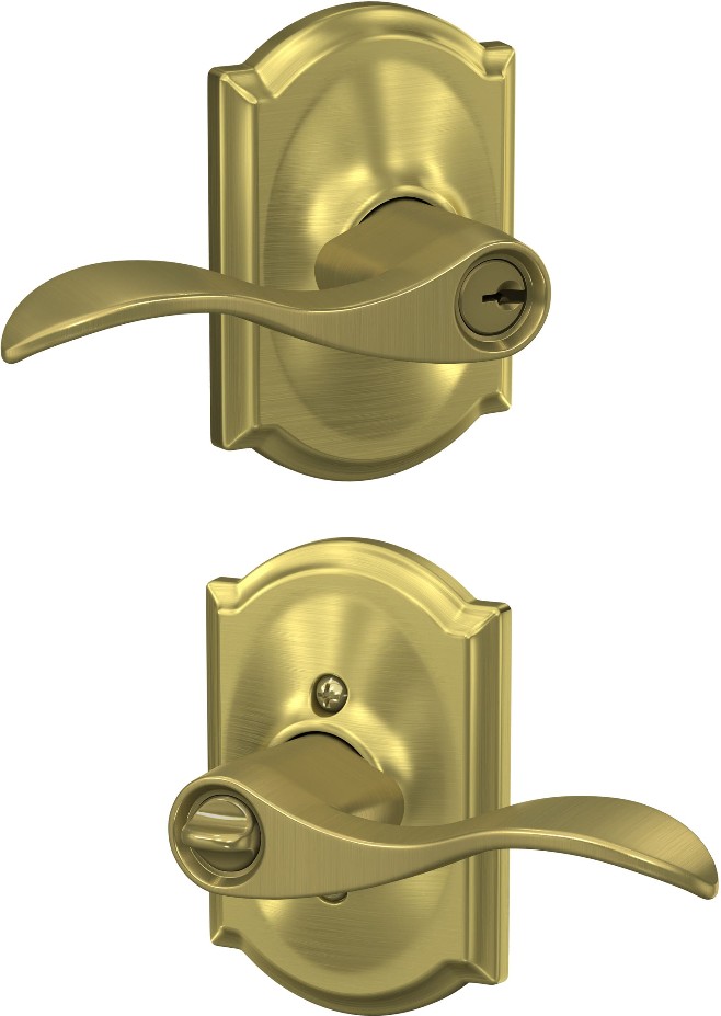 Accent - Camelot Aged Brass Exterior Keyed Entry Door Handle
