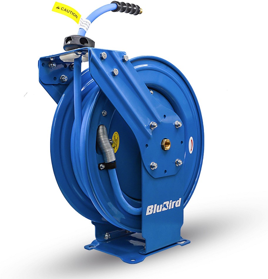 Heavy Duty Retractable Air Hose Reel with 1/2-in x 50-ft Premium Rubber Air Hose, 3-ft Lead In Hose, Dual Arm