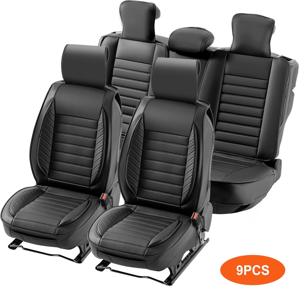 Seat Covers, Universal Car Seat Covers Full Set Seats, Front and Rear Seat, 9pcs Faux Leather Seat Cover