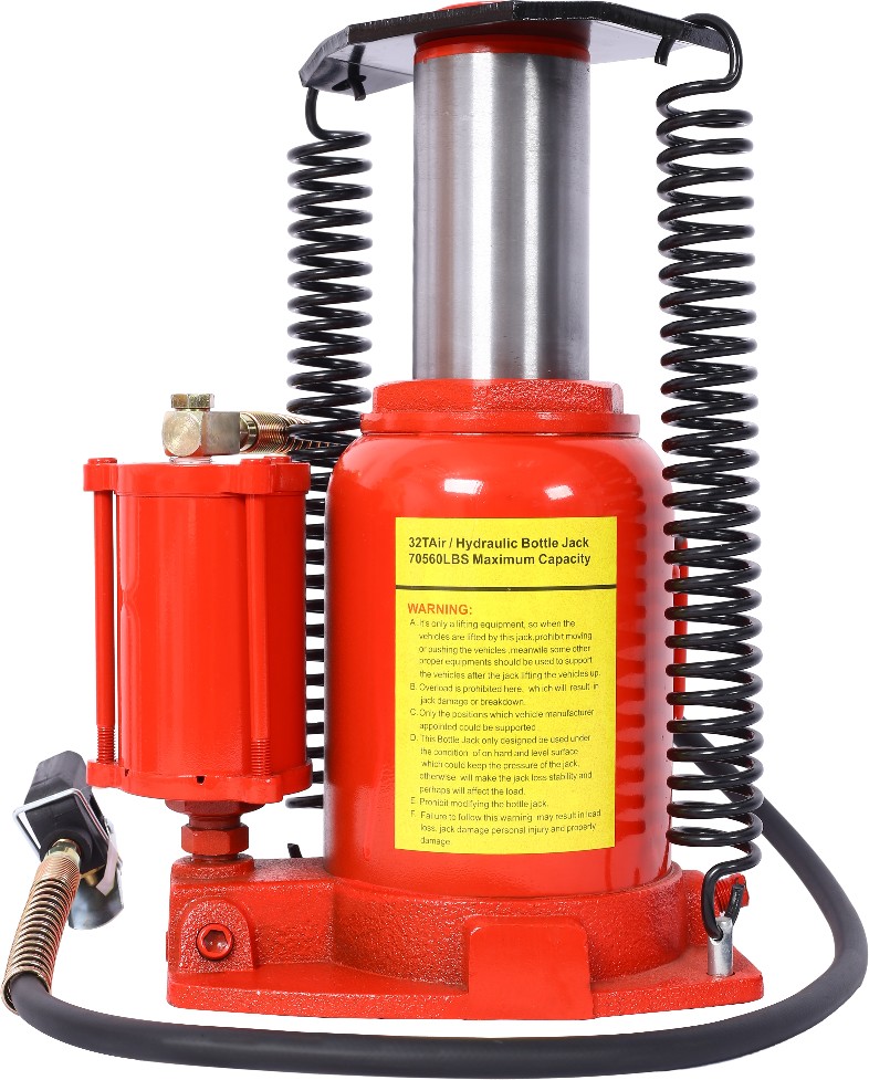 Red 32-Ton Steel Air/Hydraulic Bottle jack