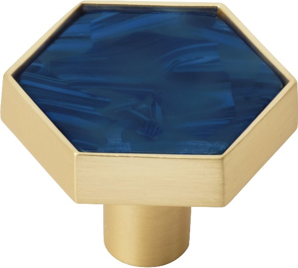 Accents 1-5/16-in Gold and Navy Blue Hexagonal Contemporary Cabinet Knob 2 -Pack
