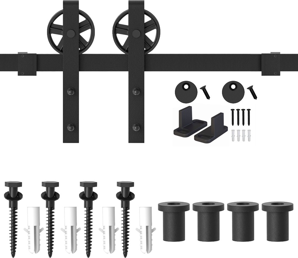 60-in Matte Matte Black Indoor Spoke Wheel Single Barn door hardware kit