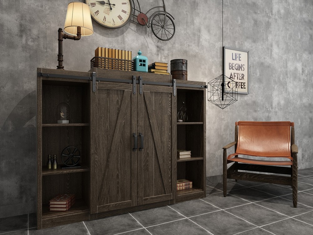 60-in Matte Black Indoor J-strap Double Barn door hardware kit