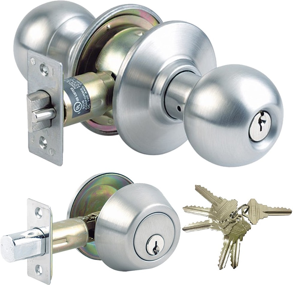 Keyed Alike Grade 3 Entry Door Stainless Steel Exterior Single-Cylinder Deadbolt and Keyed Entry Door Knob Combo Pack