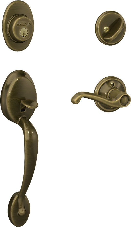 Plymouth Antique Brass Exterior Single-Cylinder Deadbolt and Keyed Entry Door Handleset
