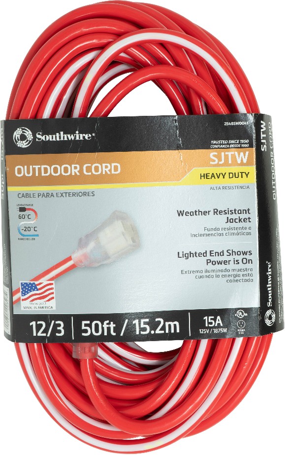 Stripes and Cool Colors 50-ft 12/3 Red, White 3 Prong Outdoor SJTW Heavy Duty