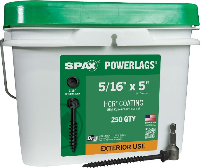 5/16-in x 5-in Black Coated Hex -Head Exterior Structural wood screws 250 -Pack