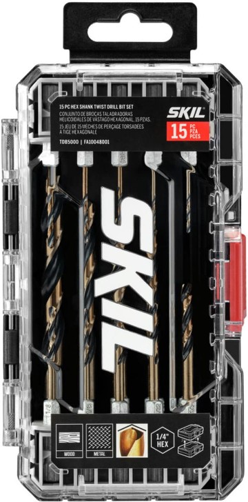 15 -Piece Assorted x Black and gold coated HSS Screw machine length Twist Drill Bit Set