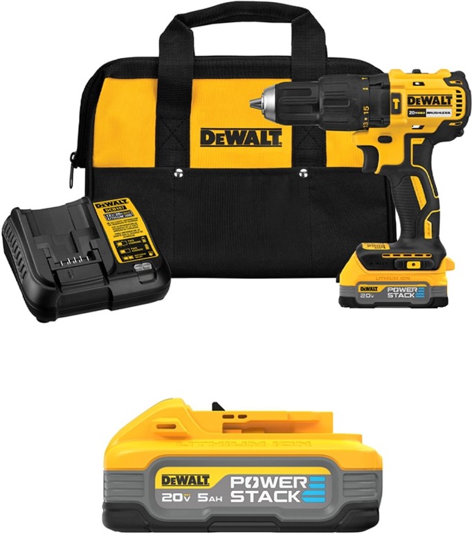 POWERSTACK 20V* Max 1/2-in Brushless Cordless Hammer Drill & POWERSTACK 20V* 5-Amp-Hour Battery