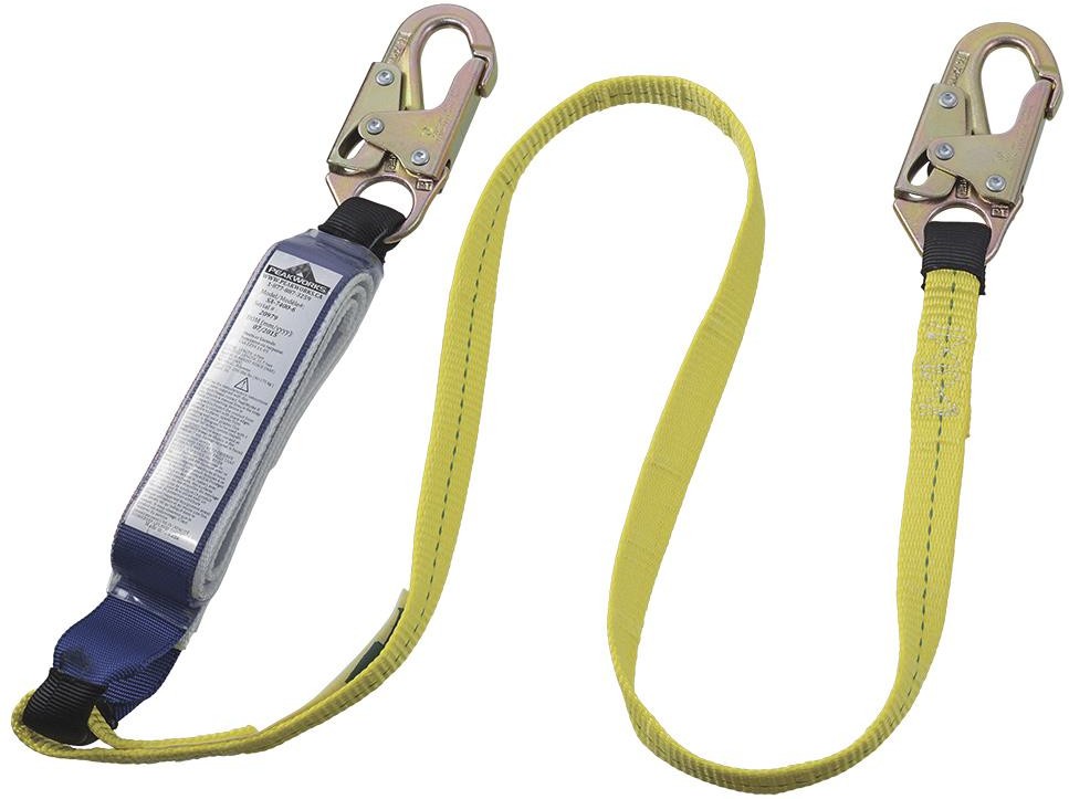 Shock Absorbing Single Leg Lanyard with Snap Hooks, 6 Ft. L., Uv and Abrasion Resistant, Polyester Webbing, Green/Black